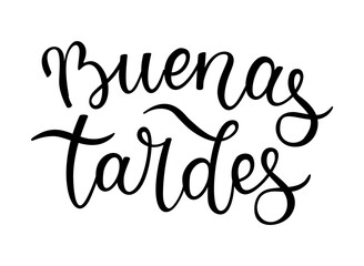 Hand lettering Good evening.  Spanish letters. Template for card, poster, print.