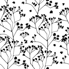 Seamless monochrome floral background. Gypsophila floral pattern. Vector illustration