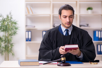 Young male judge working in courthouse