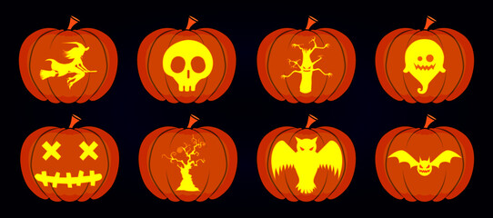 flat design Halloween pumpkin head template set