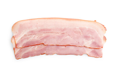 Fresh raw bacon slices on white background, top view