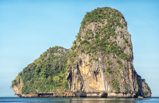 Geological formation island. Isolated rock on Railay Beach
