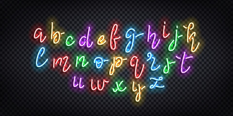 Vector realistic isolated neon sign of Cursive font for template decoration and covering on the transparent background.