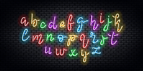Vector realistic isolated neon sign of Cursive font for template decoration and covering on the wall background.