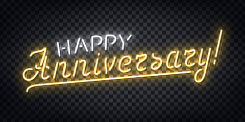 Vector realistic isolated neon sign of Happy Anniversary logo for template decoration and covering on the transparent background.