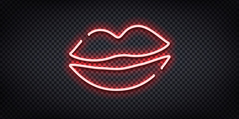 Vector realistic isolated neon sign of Lips logo for decoration and covering on the transparent background.