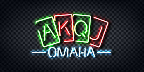 Vector realistic isolated neon sign of Omaha frame logo for decoration and covering on the transparent background. Concept of casino and poker rules. - obrazy, fototapety, plakaty