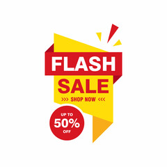 Simple Flat Flash Sale Banner with Red and Yellow Color Design, Discount Offer Banner Template Vector for Advertising, Social Media, Web Banner