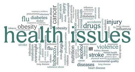 Health issues vector illustration word cloud isolated on a white background.