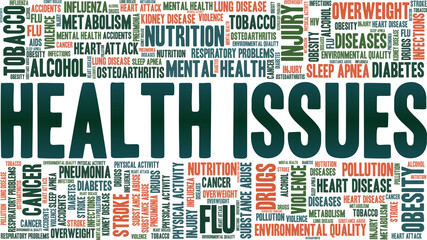 Health issues vector illustration word cloud isolated on a white background.