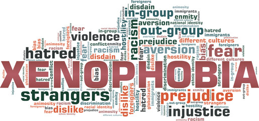 Xenophobia vector illustration word cloud isolated on a white background.