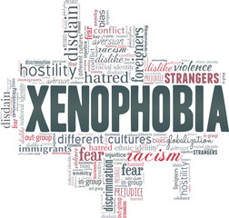 Fototapeta premium Xenophobia vector illustration word cloud isolated on a white background.