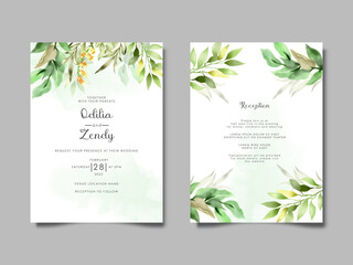 beautiful flower and leaves wedding invitation template