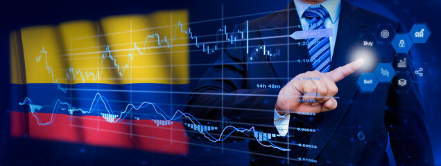 Businessman touching data analytics process system with KPI financial charts, dashboard of stock...
