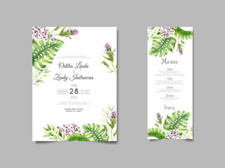 beautiful flower and leaves wedding invitation template