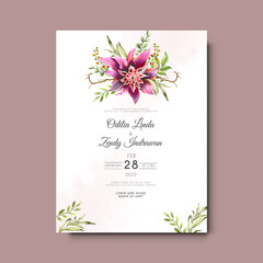 beautiful flower and leaves wedding invitation template