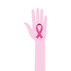 pink ribbon in hand of breast cancer awareness design, campaign and prevention theme Vector illustration