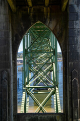 Detailed close up view of Yaquina Bay Bridge along US Highway 101 in Newport Oregon