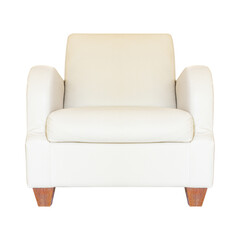 Cream leather sofa isolated on a white background with clipping path