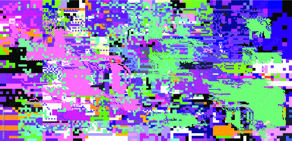 Poster Abstract pixelated background with flickers and datamoshing effect.