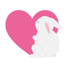 Cute white rabbit cartoon in pink heart design, Animal life nature and character theme Vector illustration