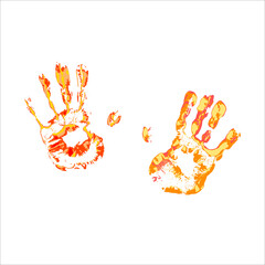 colorful handprints on transparent background. paint marks. vector image. fire and heat concept. design element for blog, article