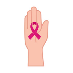 pink ribbon on hand of breast cancer awareness design, campaign and prevention theme Vector illustration