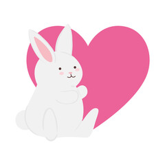 Cute white rabbit cartoon in pink heart design, Animal life nature and character theme Vector illustration