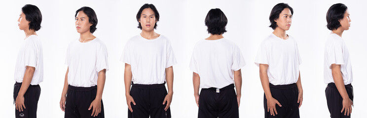 Asian man half body portrait turn rear side back view turn 360