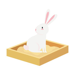 Cute white rabbit cartoon on sand box design, Animal life nature and character theme Vector illustration