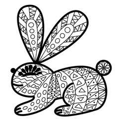 Hare with a pattern, coloring in black and white on a white background. Vector image