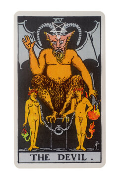 Yala Province, Thailand 29 August 2020. illustrative editorial tarot cards the devil.
