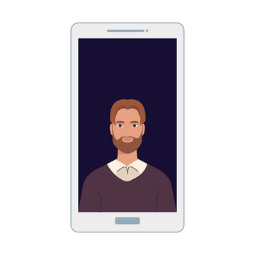 man cartoon with beard in smartphone design, Boy male person people human social media and portrait theme Vector illustration