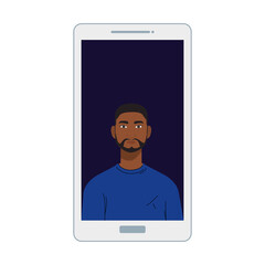 black man cartoon in smartphone design, Boy male person people human social media and portrait theme Vector illustration