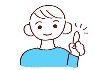 指差しポーズをする笑顔の男性 右手