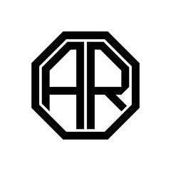 AR initial monogram logo, octagon shape, black color