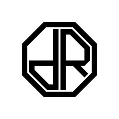 DR initial monogram logo, octagon shape, black color