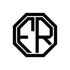 FR initial monogram logo, octagon shape, black color