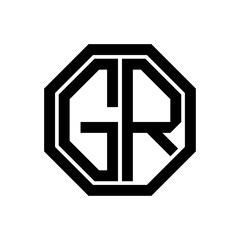 GR initial monogram logo, octagon shape, black color