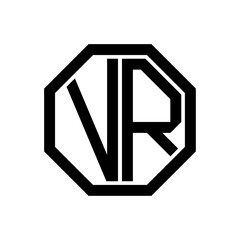 VR initial monogram logo, octagon shape, black color