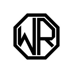 WR initial monogram logo, octagon shape, black color