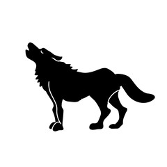 Howling wolf vector silhouette. Woodland animal logo.