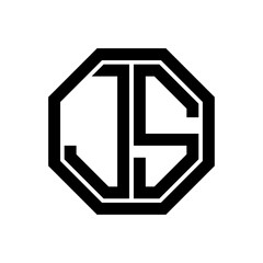 JS initial monogram logo, octagon shape, black color