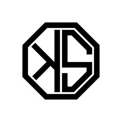 KS initial monogram logo, octagon shape, black color