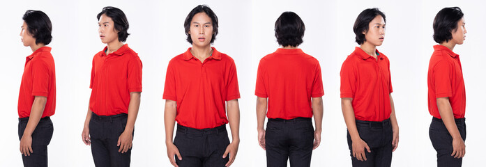 Asian man half body portrait turn rear side back view turn 360