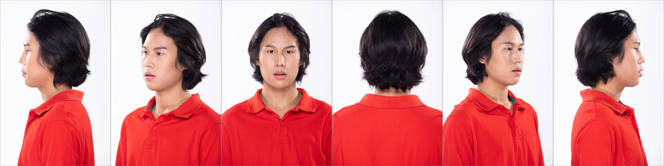 Asian man head shot portrait turn rear side back view turn 360