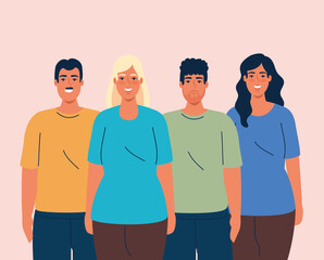 Obraz premium women and men cartoons design, diversity people multicultural friends and multiethnic theme Vector illustration