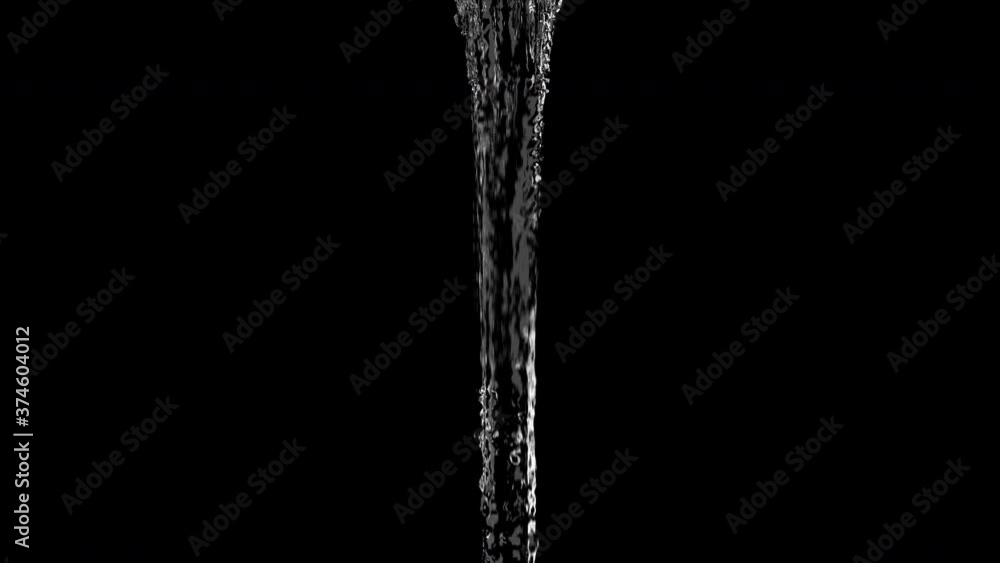Poster close up slow motion water like liquid falling from top. 3d animation. 4k. include alpha matte.