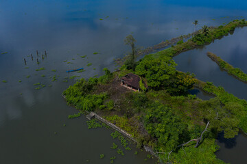 abandoned boats and distroyed house near kochi city