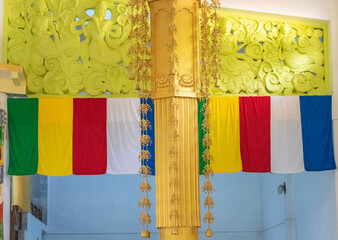 Buddhist religious multicolor flag with isolated background
